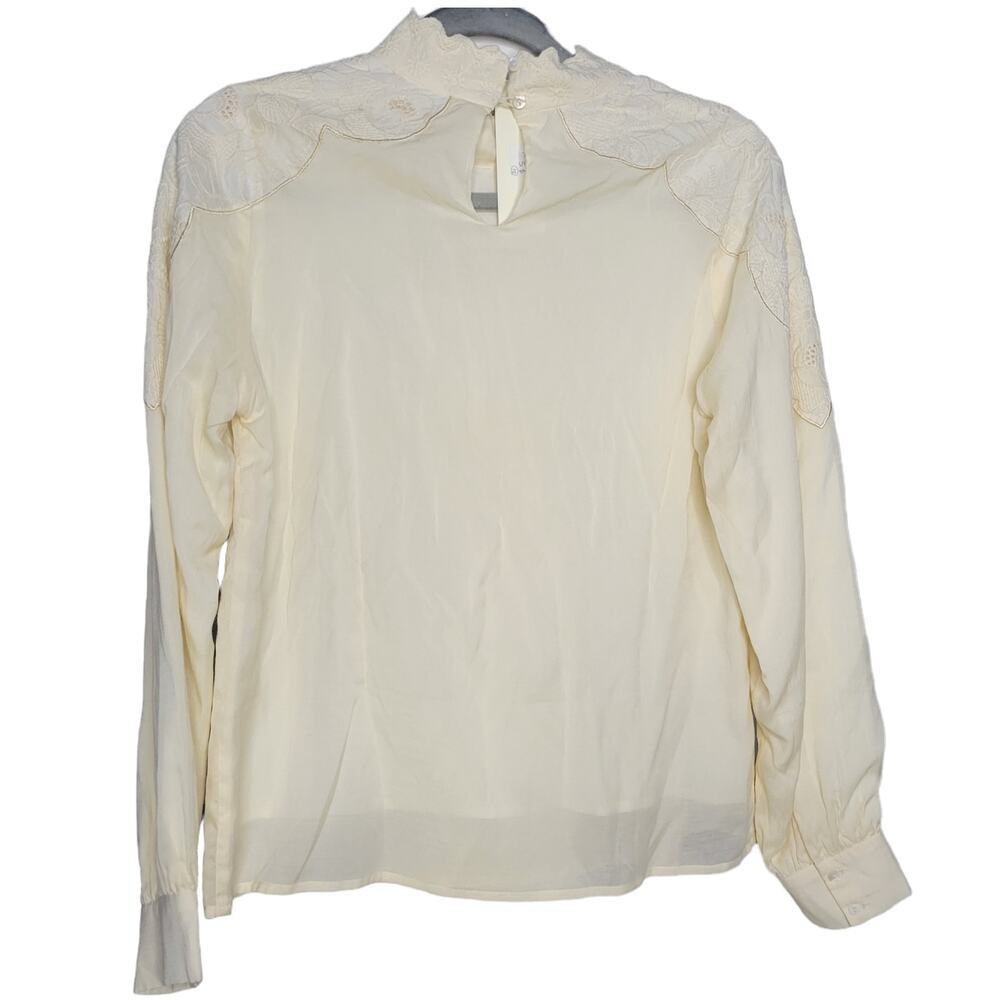 Roolee Long Sleeve Mock Neck Gauze Embroidered Romantic Blouse Women Sz Small - Picture 3 of 7
